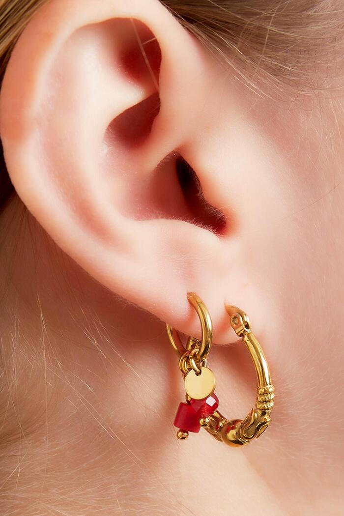 Boucles d'oreilles charm en acier inoxydable doré Rouge Image2
